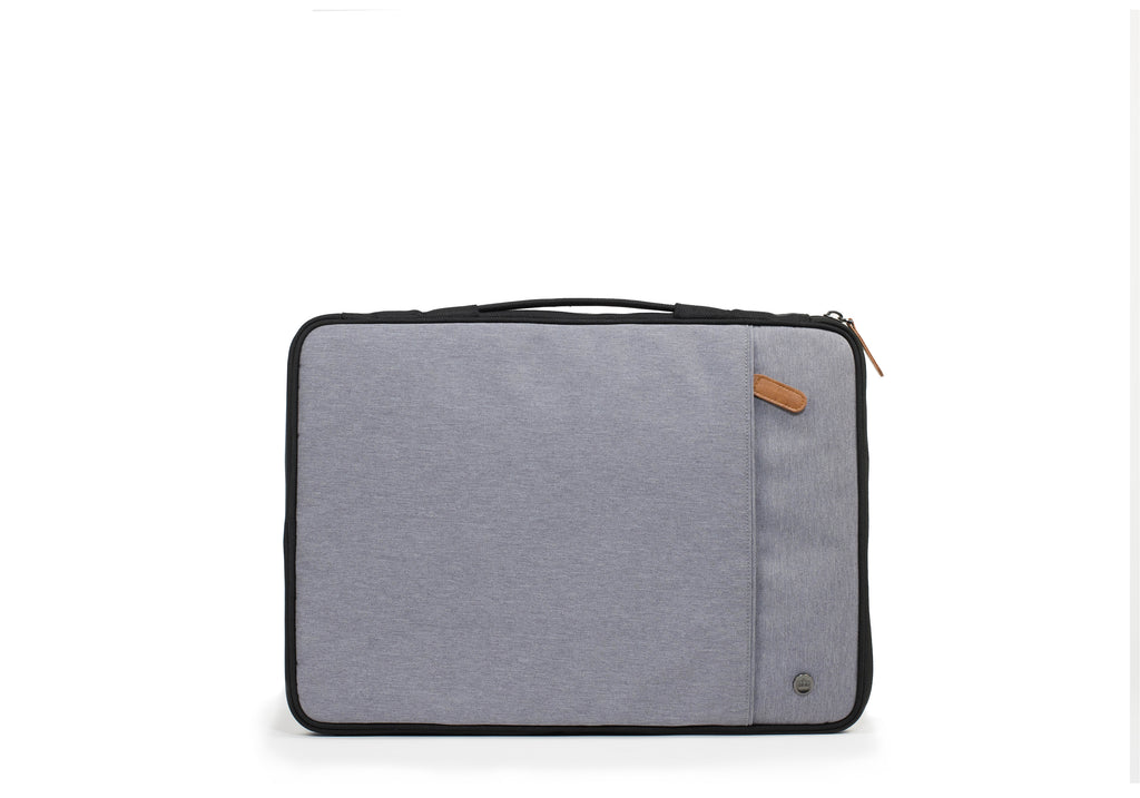 PKG Stuff Recycled Laptop Sleeve (light grey) back view showing outer pocket for additional storage