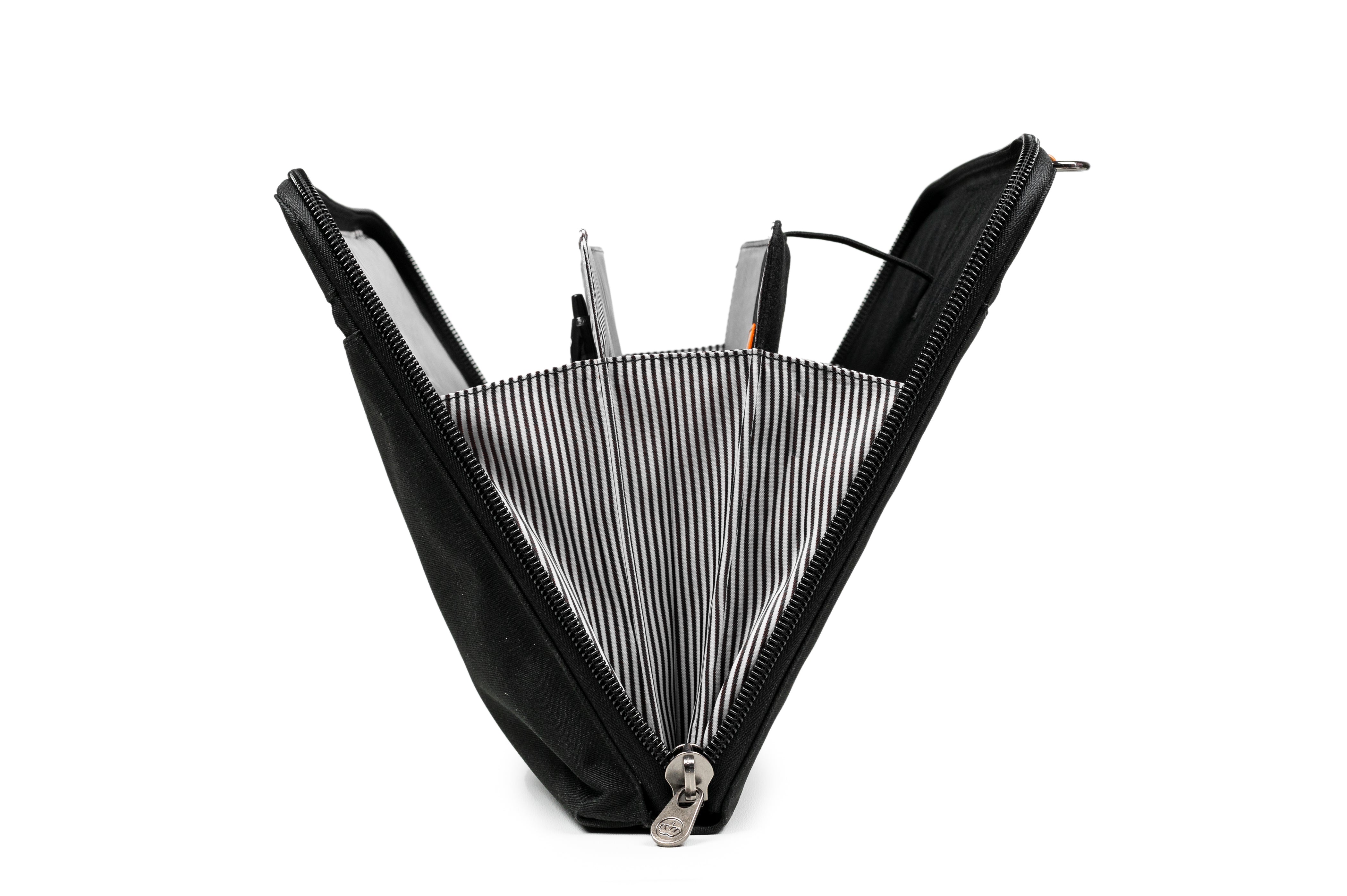 PKG Wellington 10L Messenger (black) side view open showing accordion style design