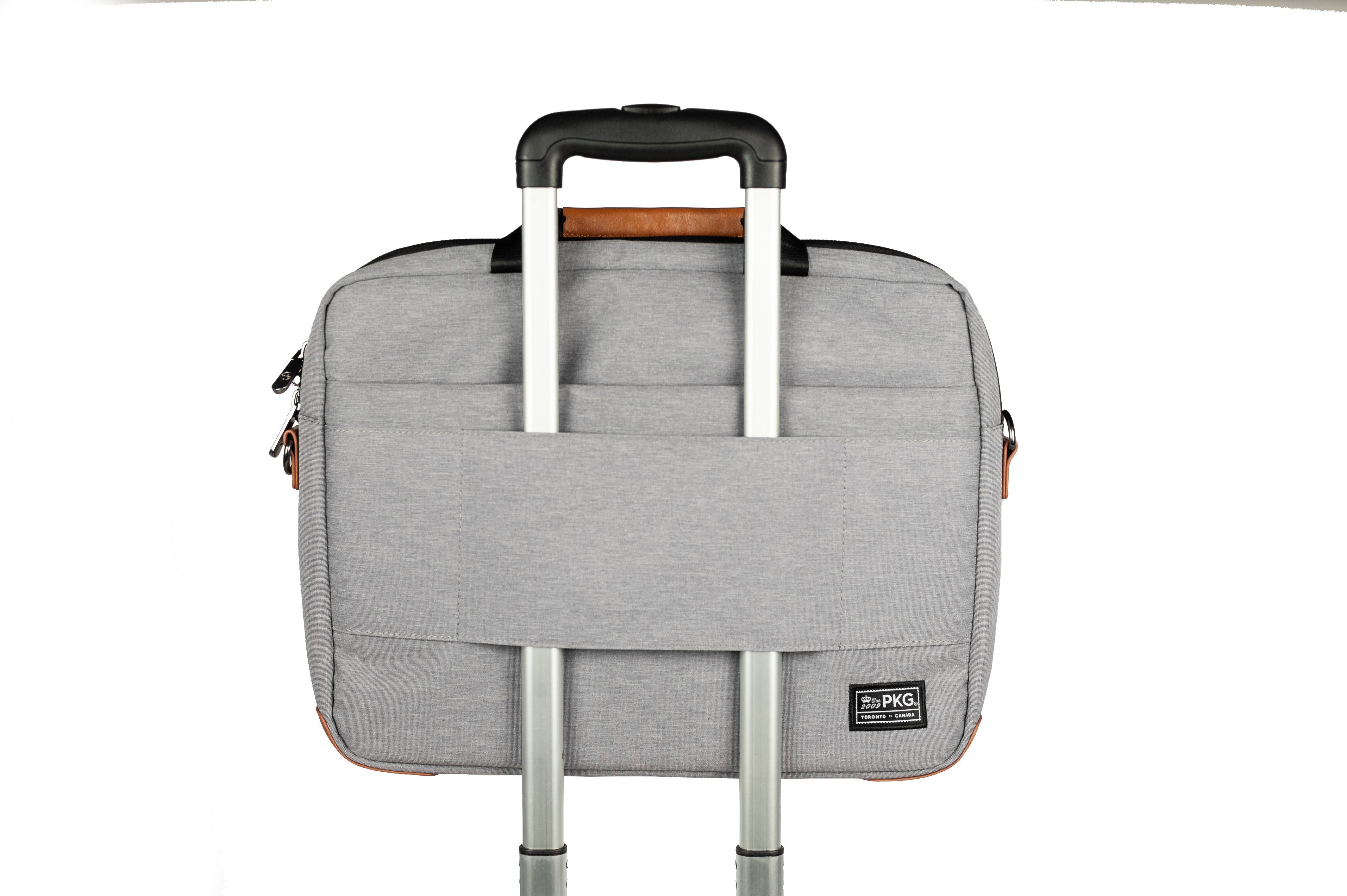 PKG Annex recycled messenger shoulder bag (light grey) trolley strap on luggage handle