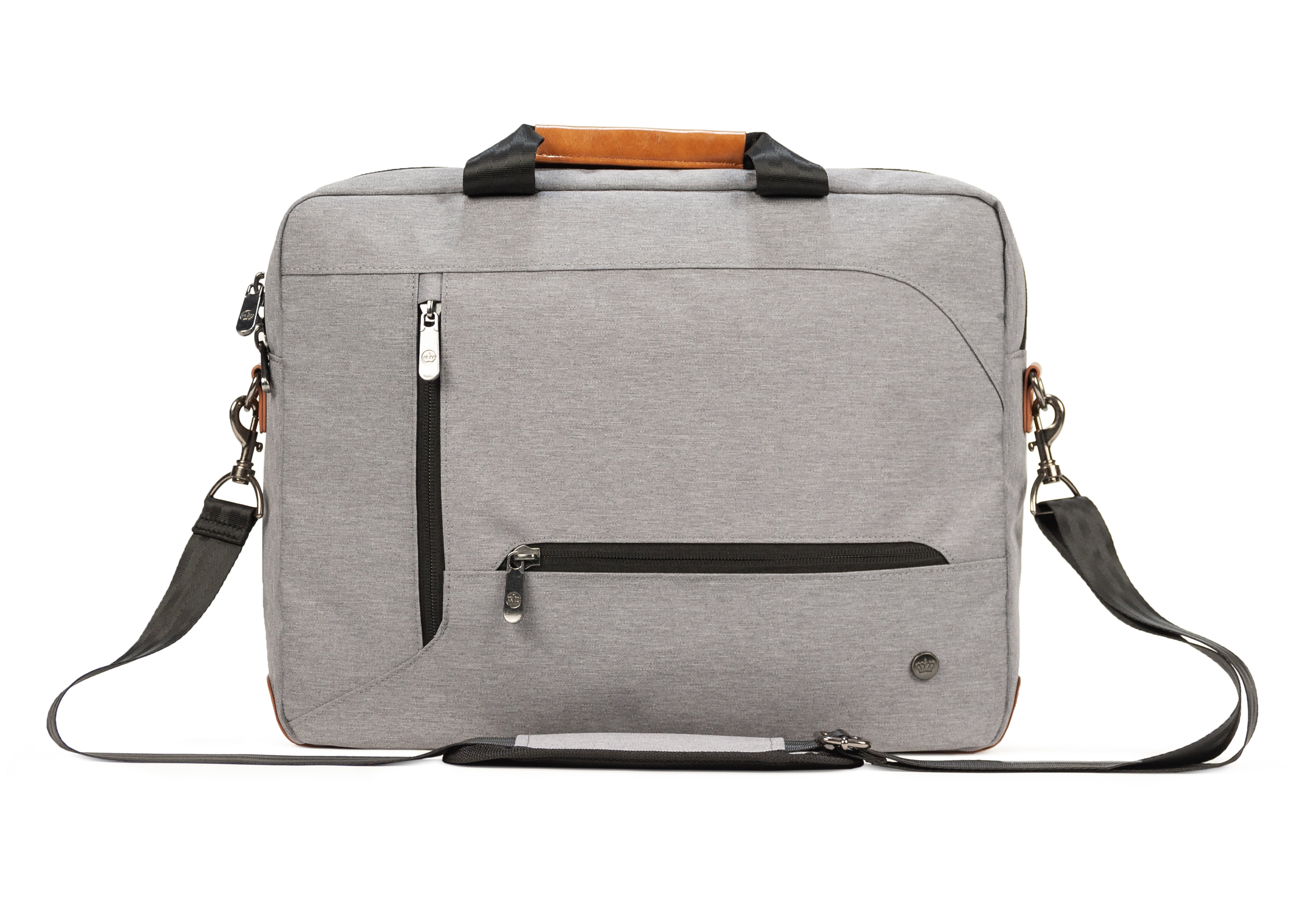 PKG Annex recycled messenger shoulder bag (light grey) front view showing zipper design