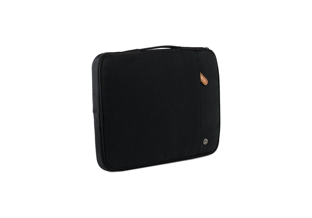 PKG Stuff Recycled Laptop Sleeve (black) back view showing outer pocket for additional storage