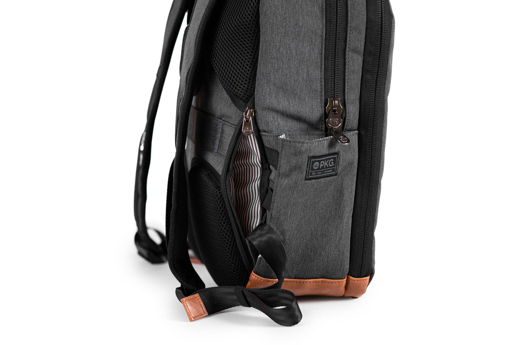 PKG Durham Commuter 17L recycled backpack (dark grey) showing hidden side pocket