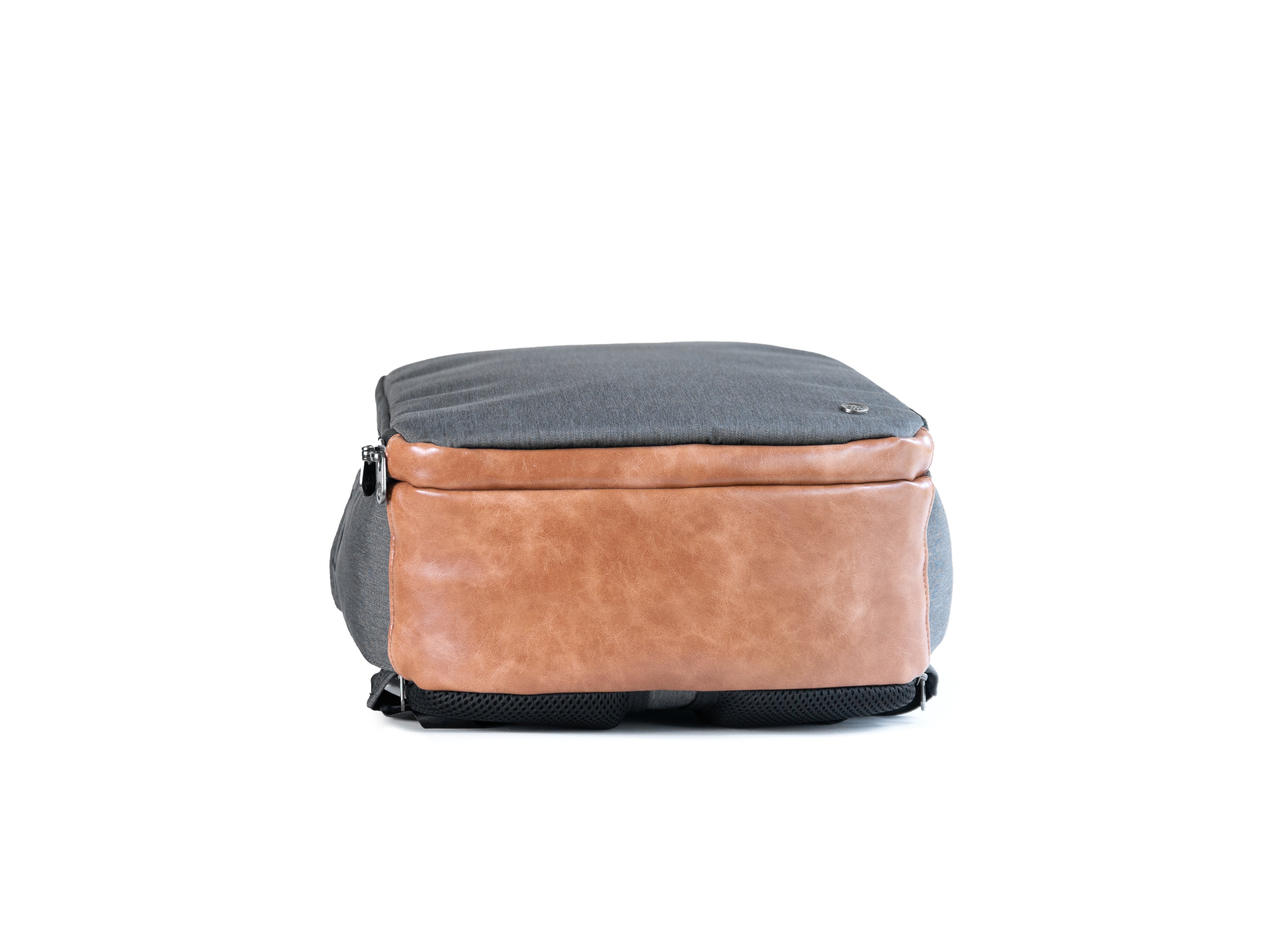 PKG Durham Commuter 17L recycled backpack (dark grey) showing bottom view with vegan leather padding