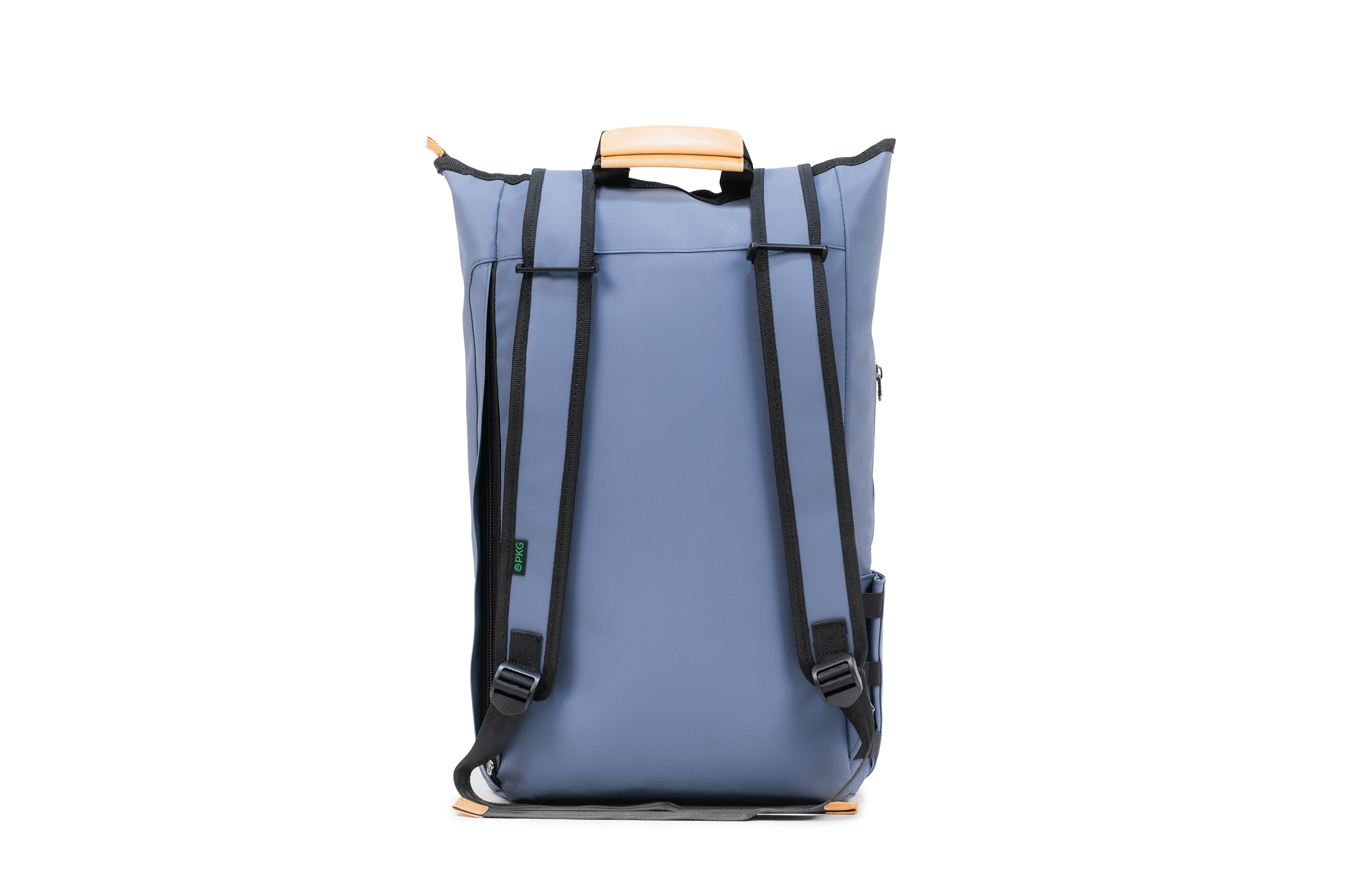 Liberty 23L recycled backpack (vintage blue) back view showing adjustable straps