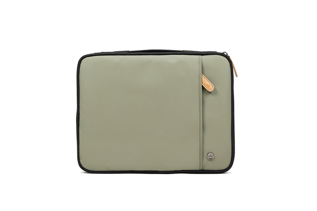 PKG Stuff Recycled Laptop Sleeve (tranquil green) back view showing outer pocket for additional storage
