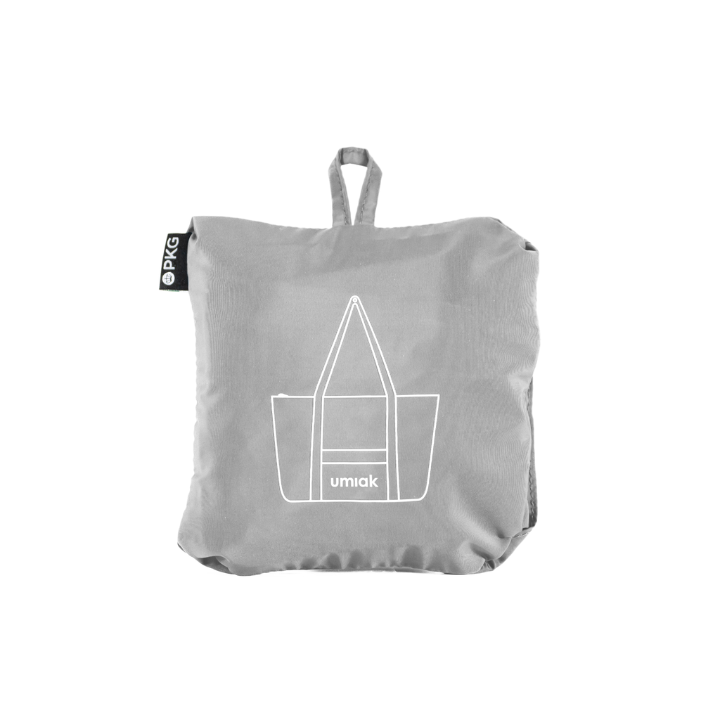 PKG Umiak 33L Recycled Packable Tote (light grey) packed