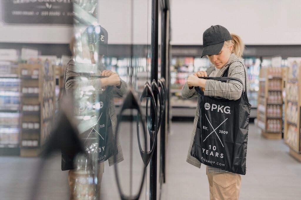 PKG Market Recycled Foldable Tote Bag is perfect for grocery store trips