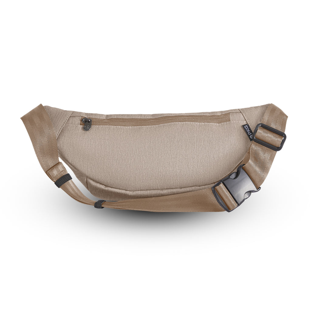 PKG Bremner recycled cross body/waist pack (ginger root) back view showing rear pocket