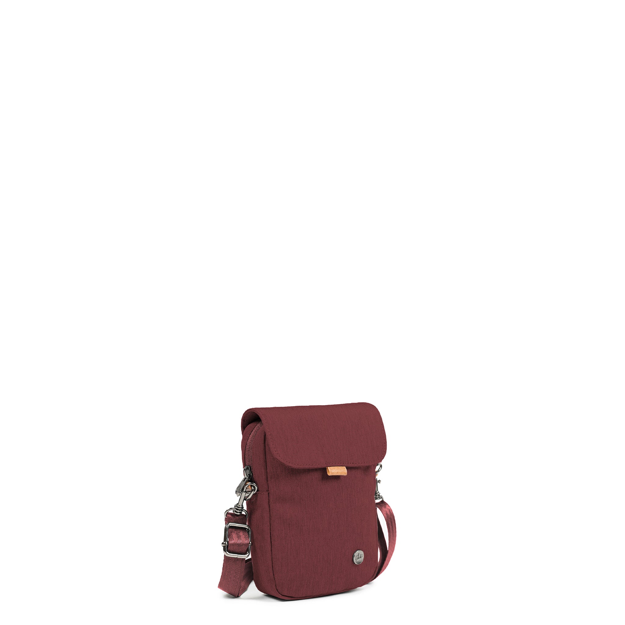 PKG Burrard recycled cross body bag (rum raisin), ideal for trips to the grocery store, dog park, or shopping mall