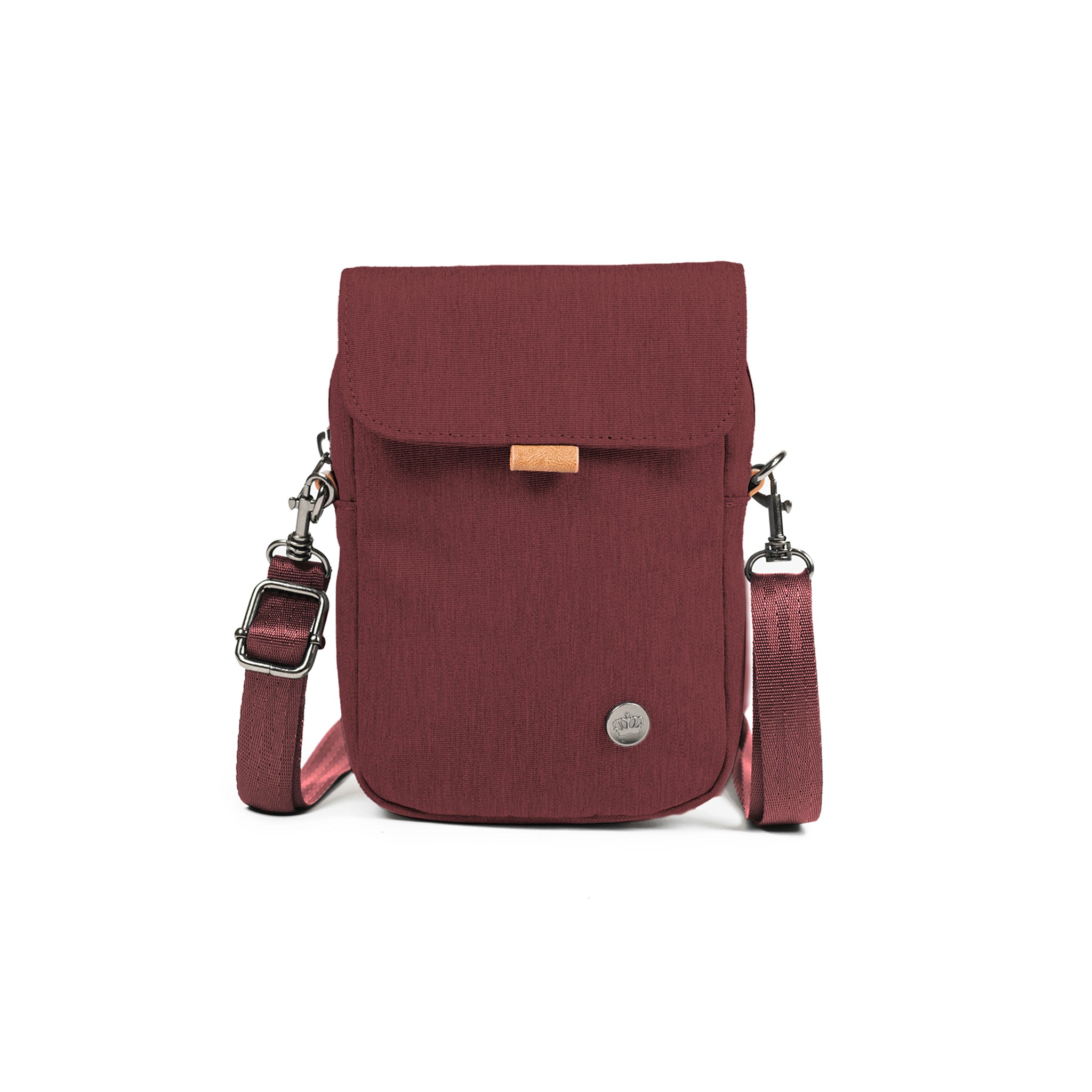 PKG Burrard recycled cross body bag (rum raisin) front view