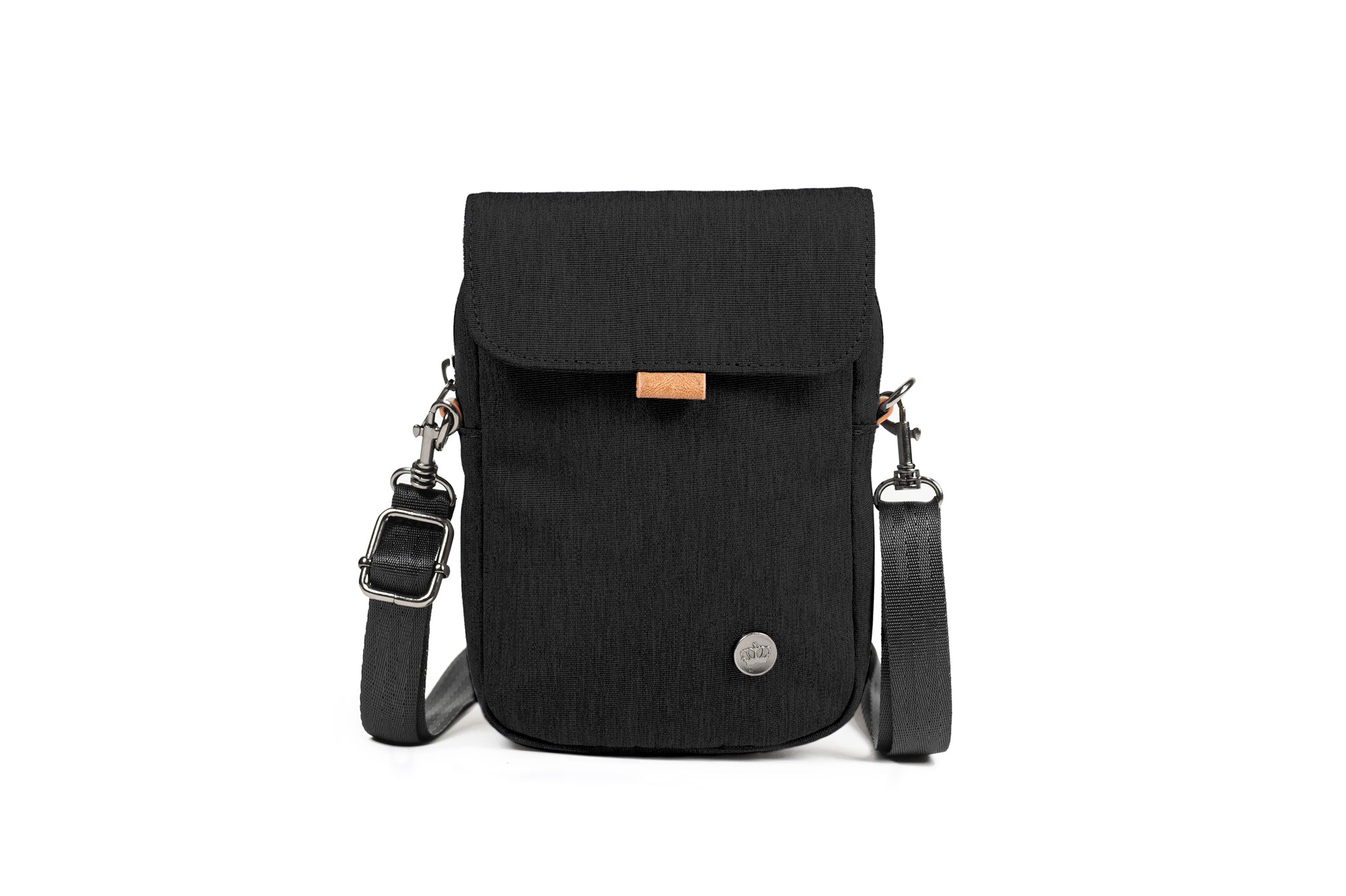 PKG Burrard recycled cross body bag (black) front view
