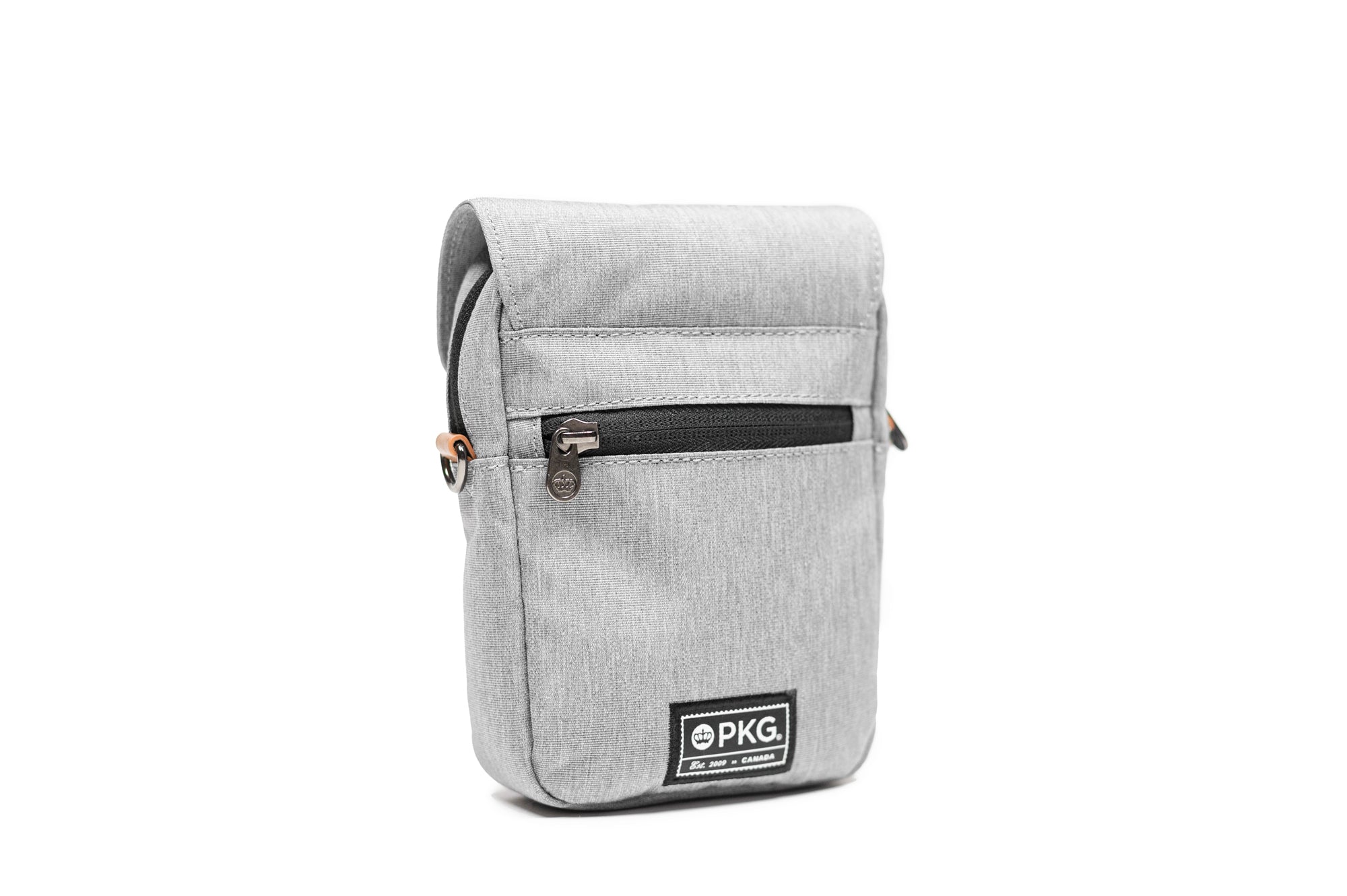 PKG Burrard recycled cross body bag (light grey) back view showing back pocket