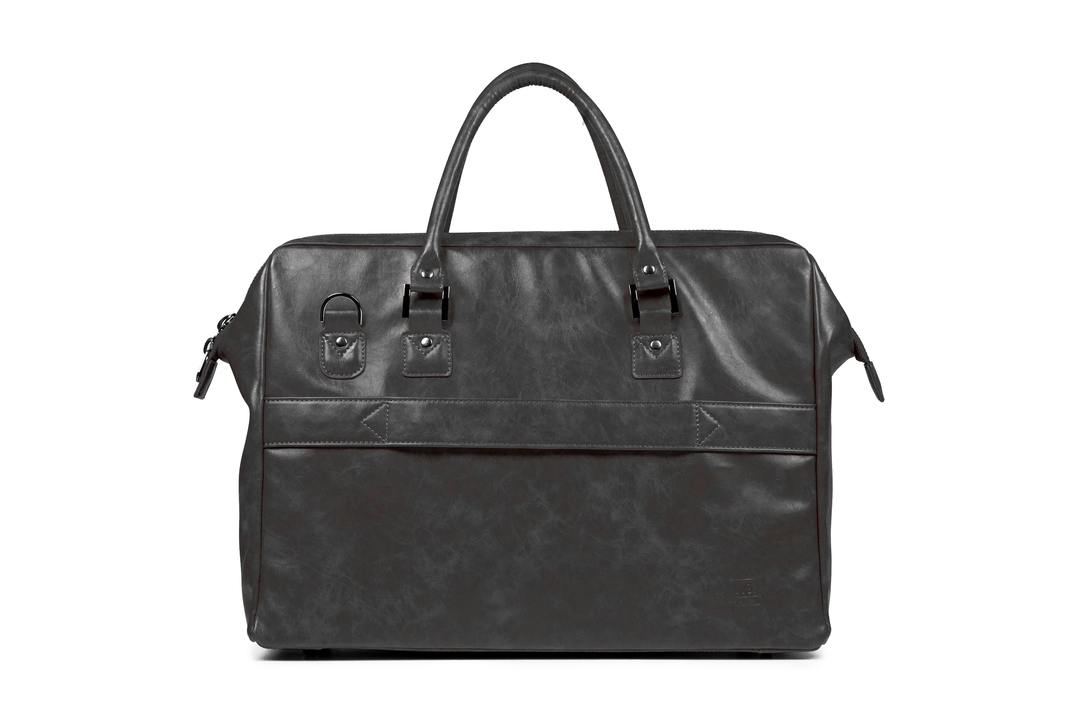 McGill 22.5L vegan leather, Doctor-Bag style messenger duffle, back view