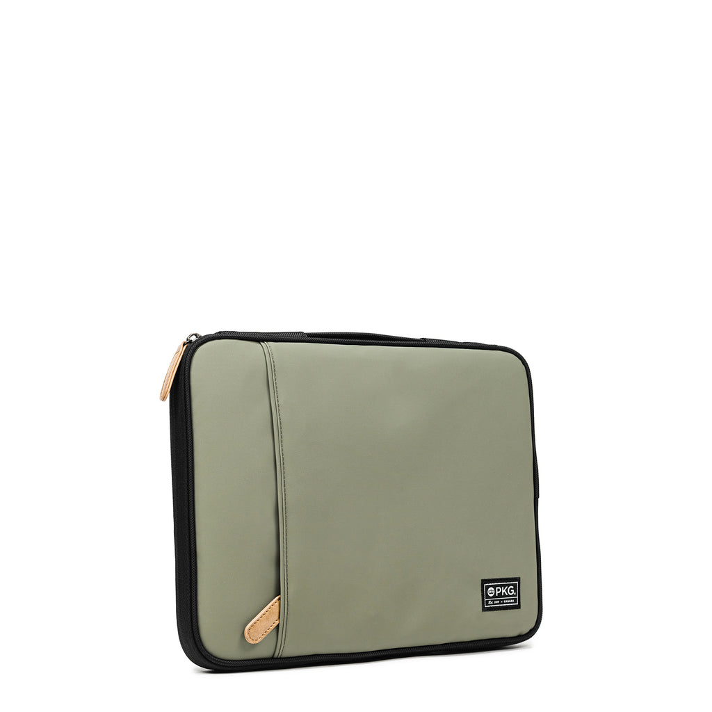 PKG Stuff Recycled Laptop Sleeve (tranquil green) – ideal for 13" & 14" as well as 15" & 16" laptops. with extra storage for accessories or tablets. Stay organized and protected, whether carried alone or in a bag