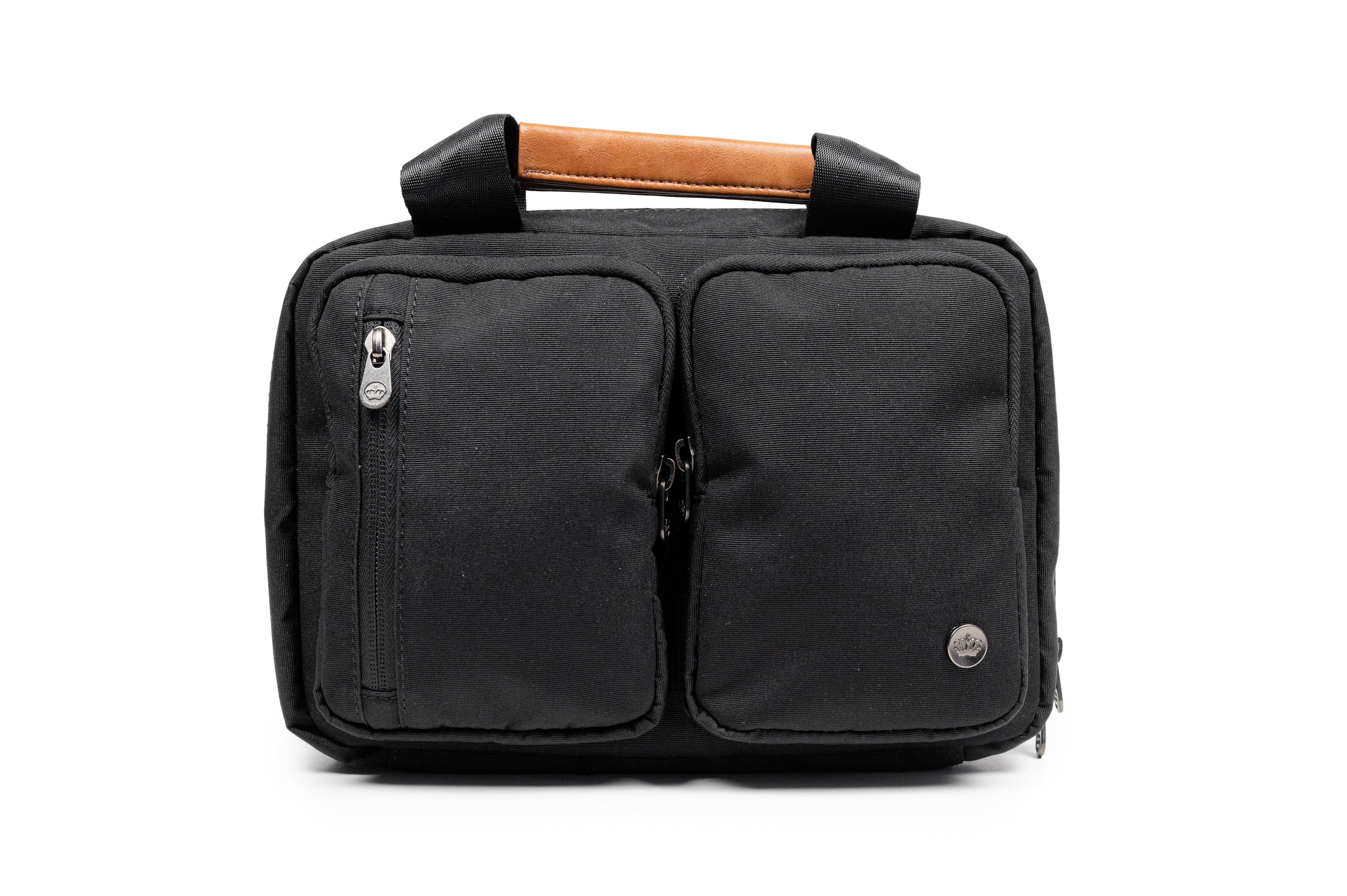 PKG Simcoe accessory bag (black) front view showing outer pockets for even more storage organization options