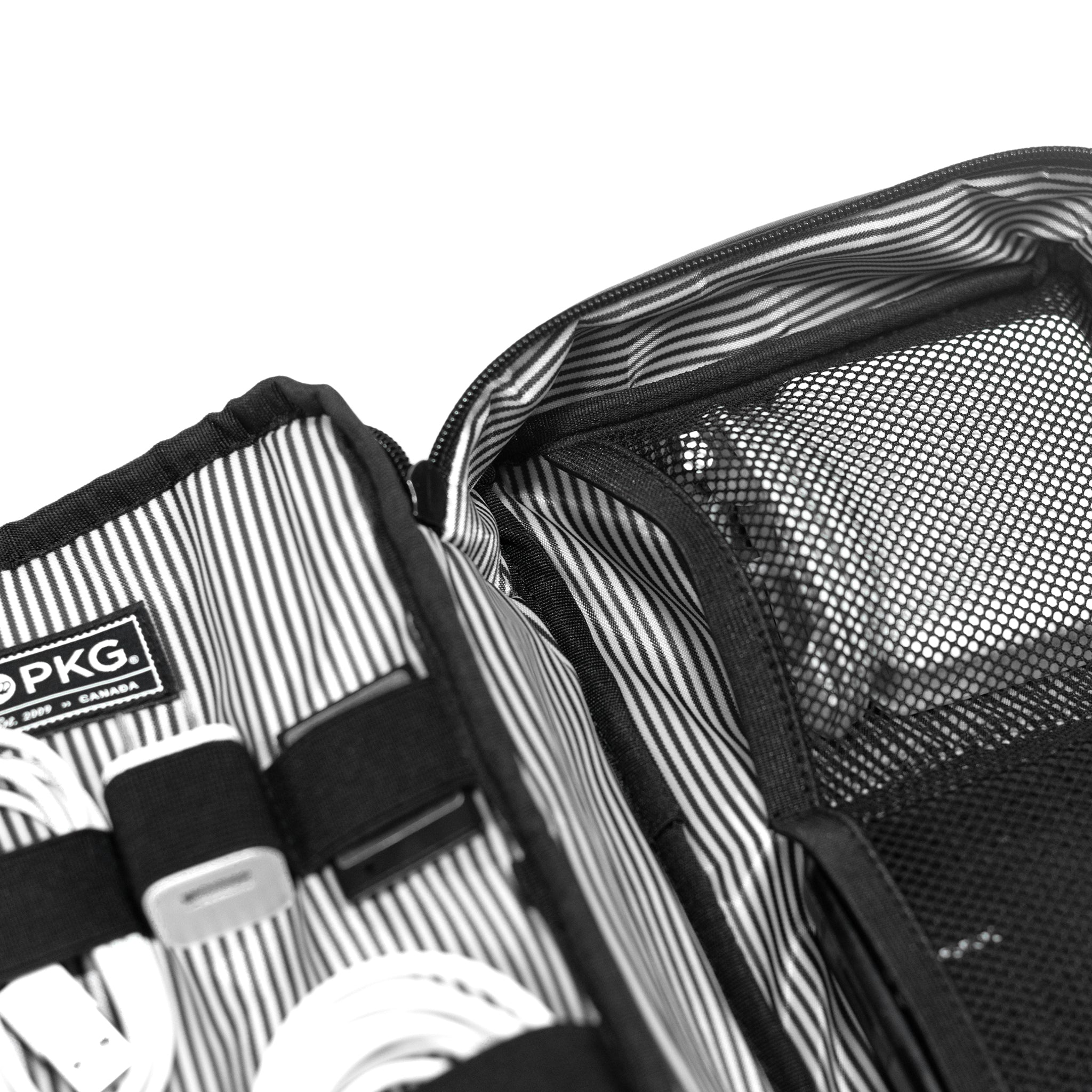 PKG Waterloo Recycled Accessory Cases (2-pack) (black) detailed view of multiple organization slots for tech