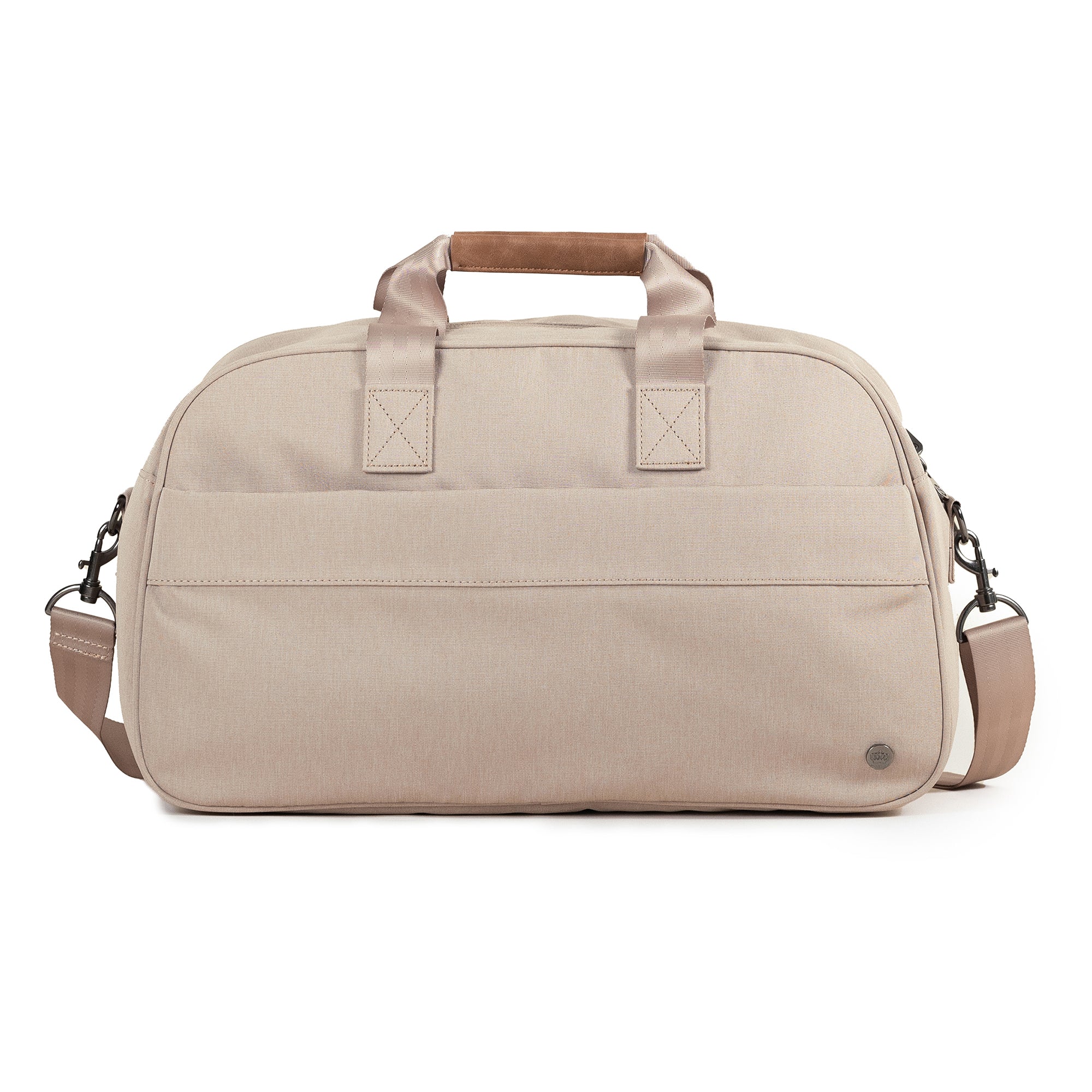 PKG Westmount 26L Recycled Duffle Bag (ginger root) back view showing external pocket