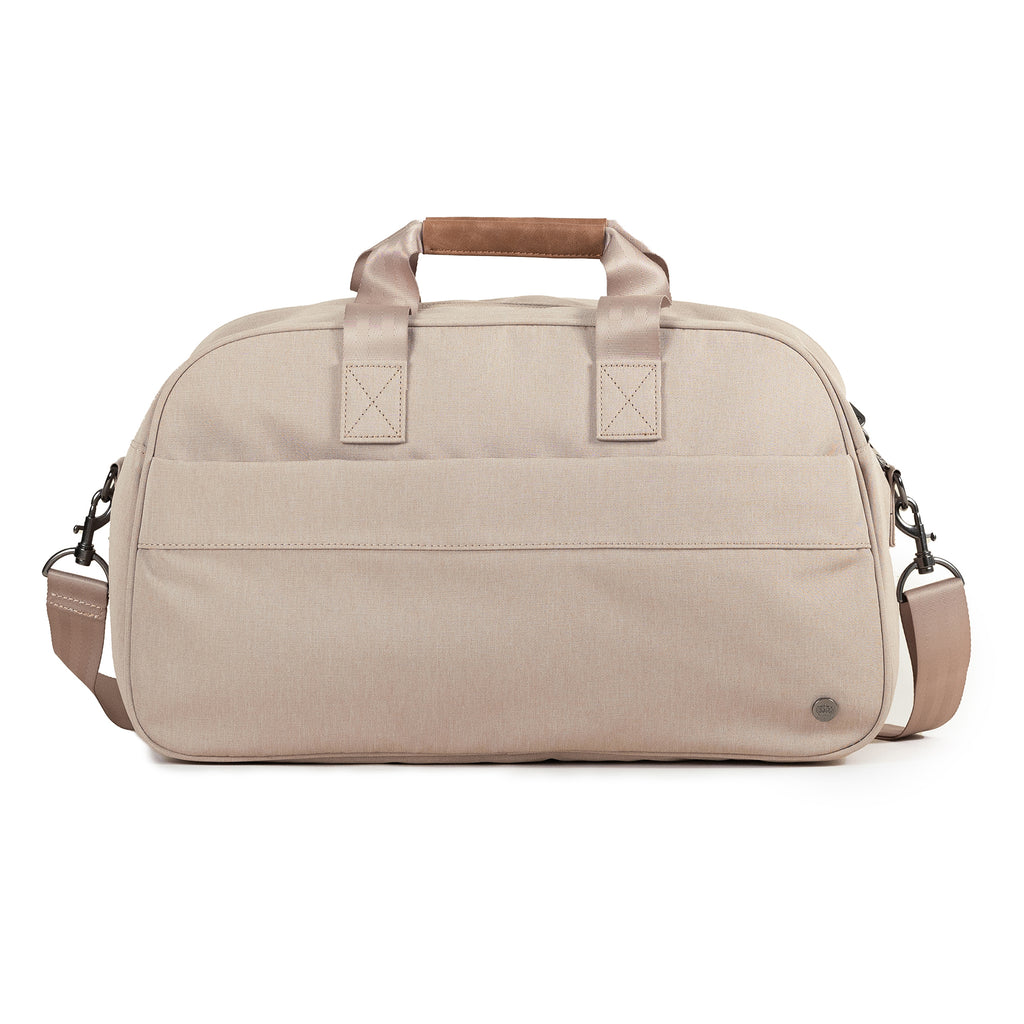 PKG Westmount 26L Recycled Duffle Bag (ginger root)  back view showing external pocket