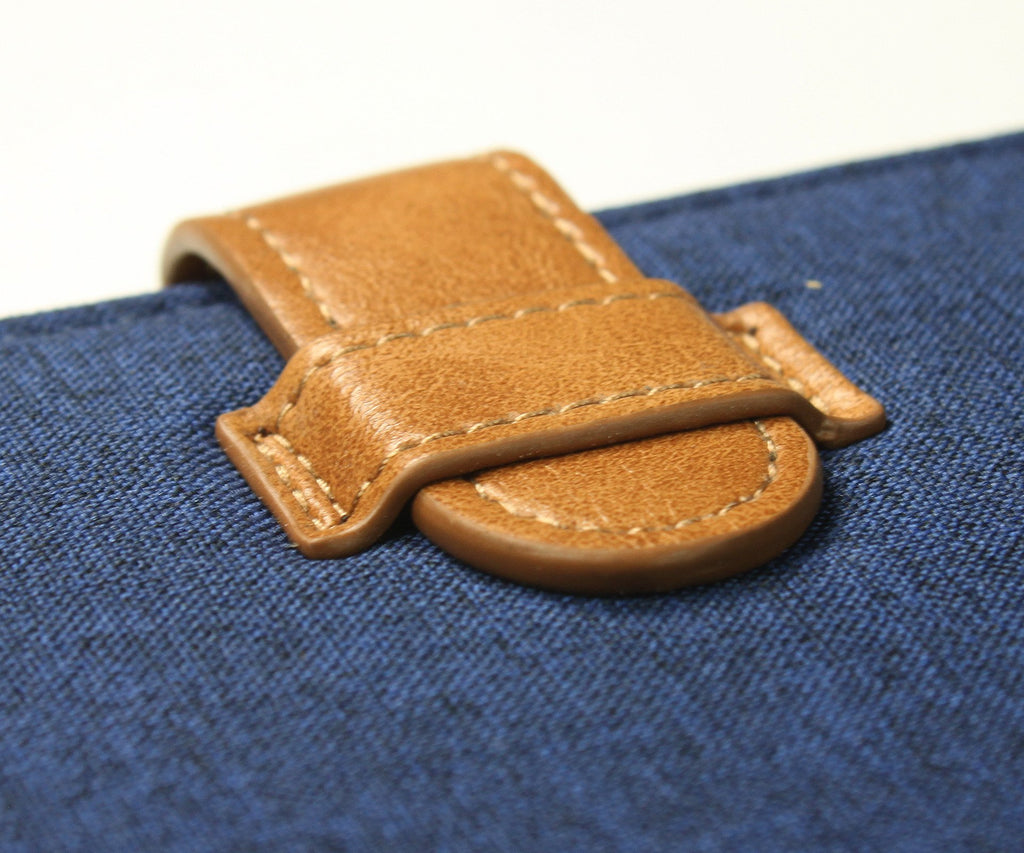 Universal Tablet Folio (blue) stitched strap detailing