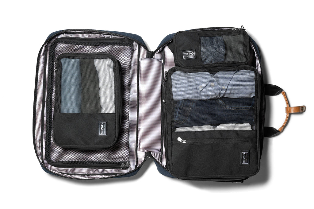 PKG Union Recycled Packing Cubes (3-pack) (navy) showing cubes being packed into each other