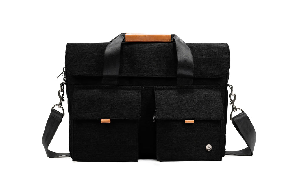 PKG Richmond 10L Messenger (black) front view showing two pockets for office equipment