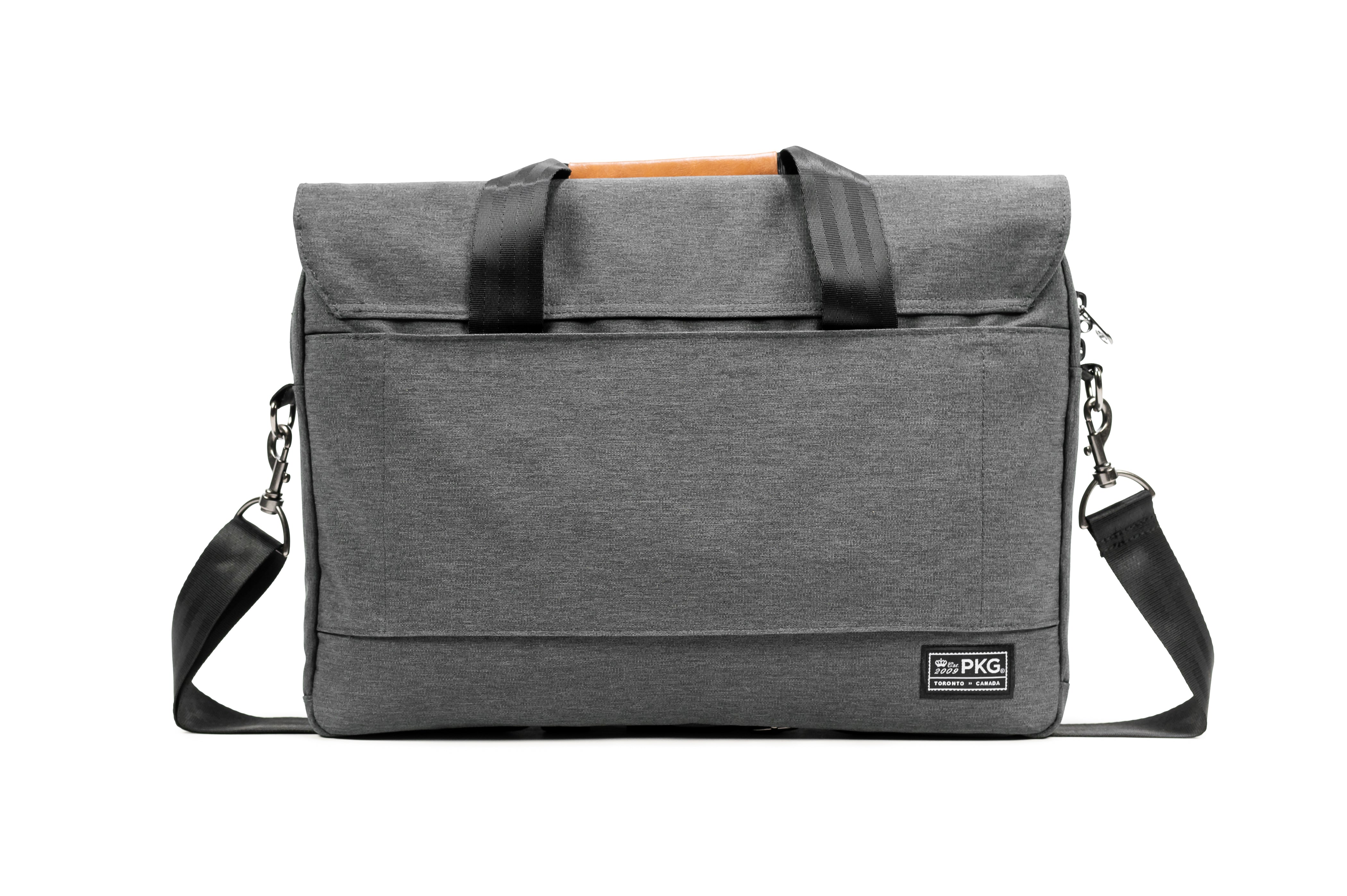 PKG Richmond 10L Messenger (dark grey) back view showing trolley strap
