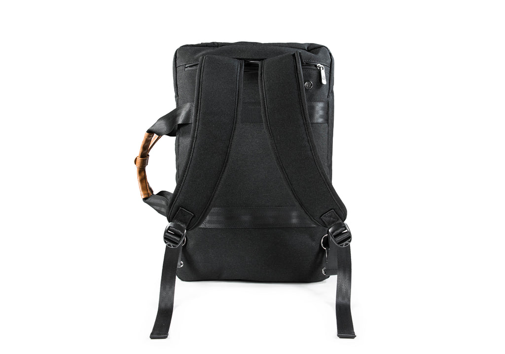 PKG Trenton 31L Messenger Bag (black) back view with backpack style shoulder straps attached