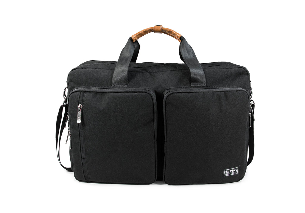 PKG Trenton 31L Messenger Bag (black) front view showing two outer sections for additional organization