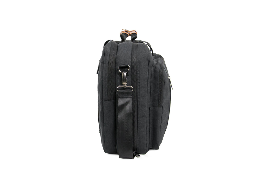 PKG Trenton 31L Messenger Bag (dark grey) side view showing attached shoulder strap