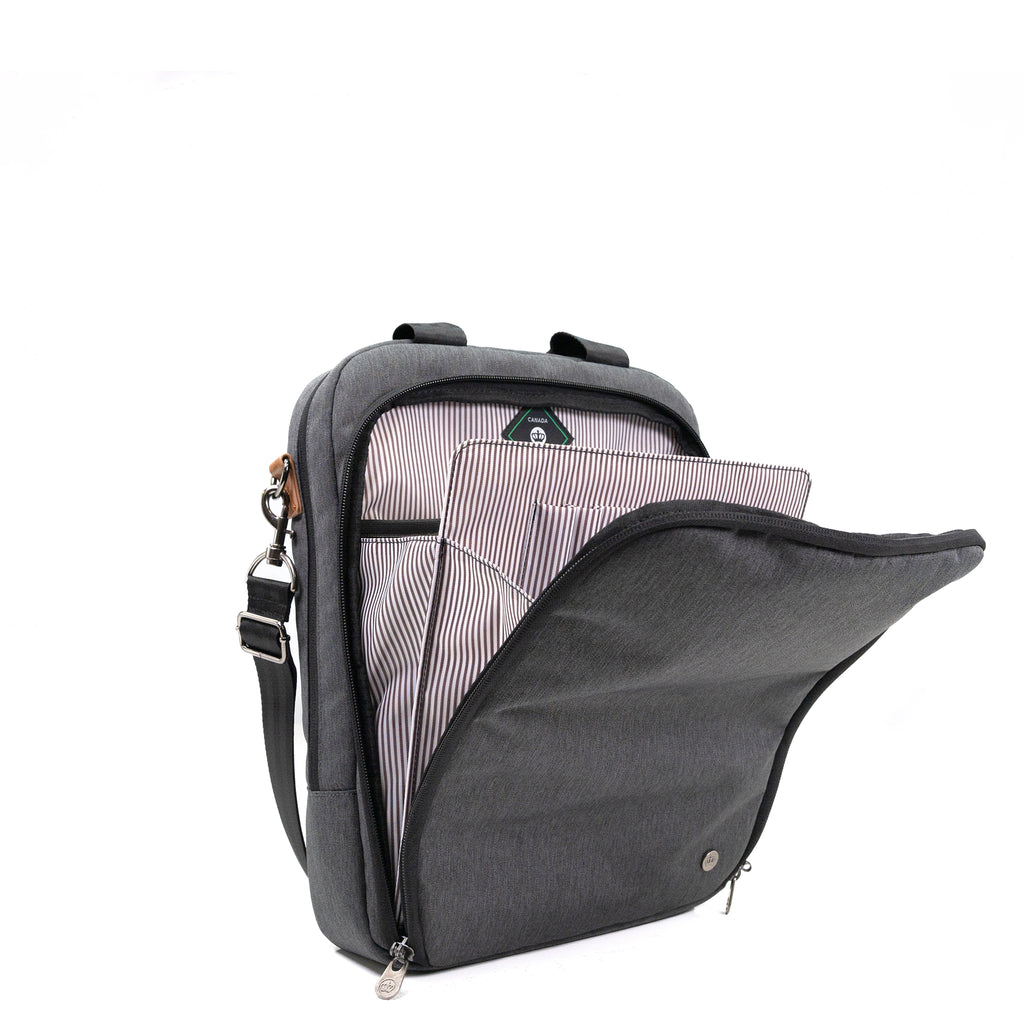 PKG Riverdale 11L Messenger Bag open view showing organized filing storage for the office or school