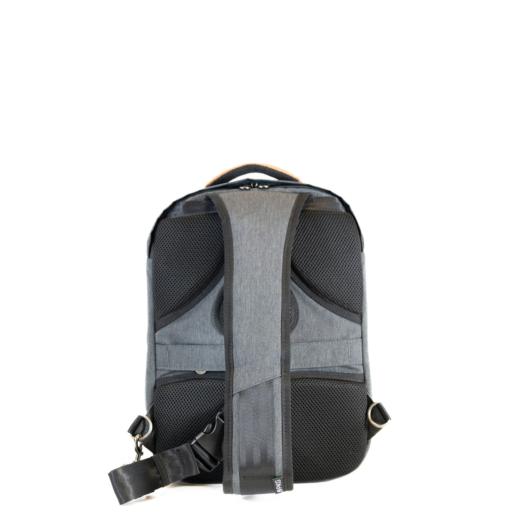 PKG Robson 12L Cross-Body Laptop Bag back view showing adjustable shoulder strap and breathable padding