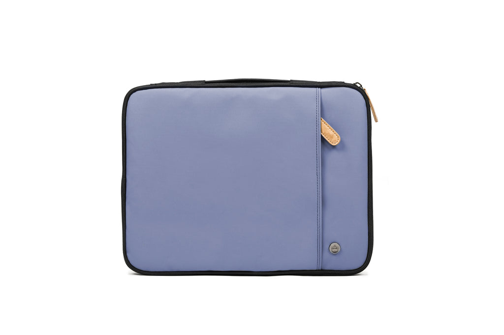 PKG Stuff Recycled Laptop Sleeve (vintage blue) back view showing outer pocket for additional storage