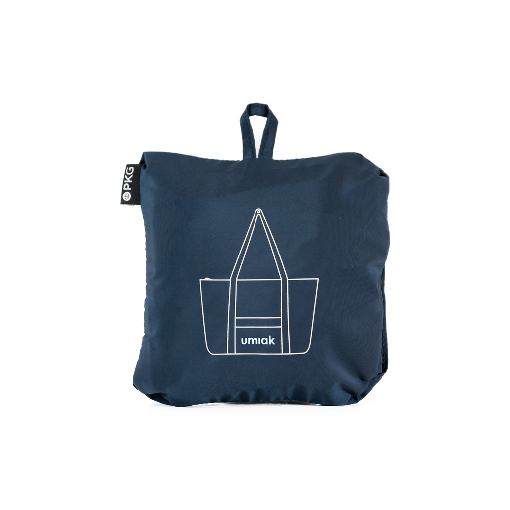 PKG Umiak 33L Recycled Packable Tote (navy) packed