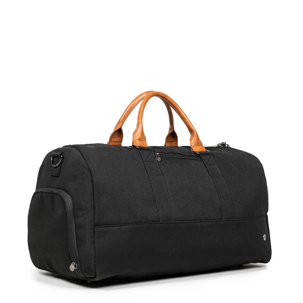 PKG Bishop 42L recycled duffle bag (black) is versatile for day to day and overnight travel
