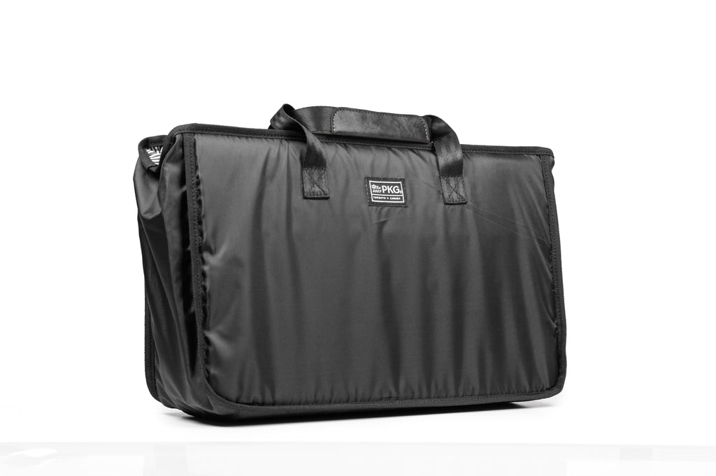 McGill 22.5L vegan leather, Doctor-Bag style messenger duffle, removable insert front view