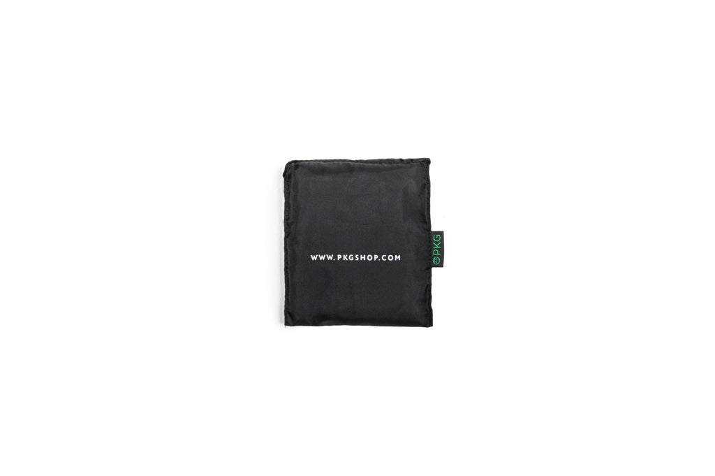 PKG Market Recycled Foldable Tote Bag (black) folded, back view