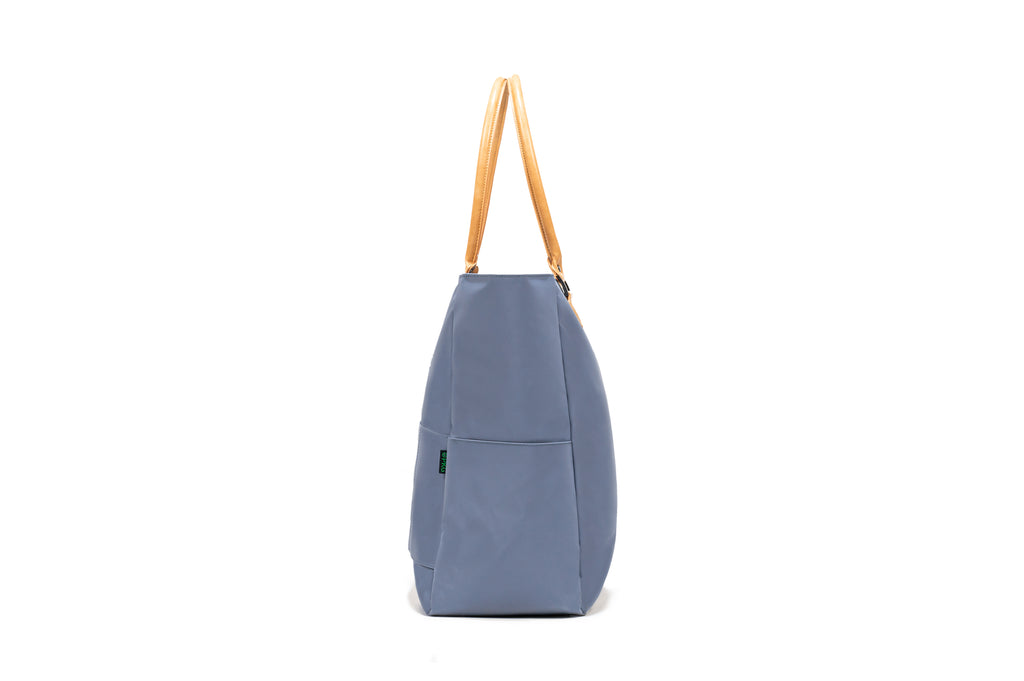 PKG Georgian 33L Recycled Tote Bag (vintage blue) side view showing water bottle pocket