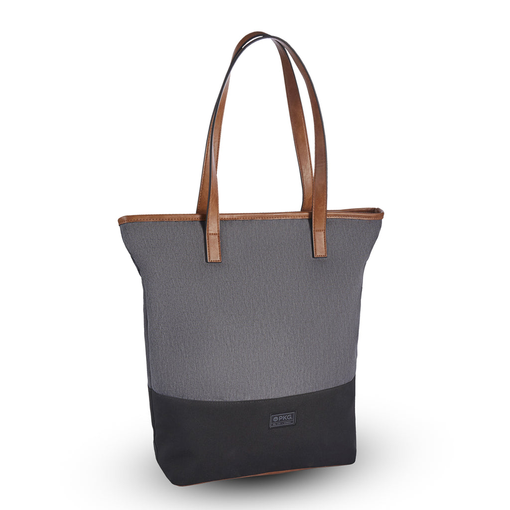 PKG Hazelton 20L Recycled Tote Bag (dark grey). This mid-size tote, crafted from weather-resistant recycled fabrics, includes a dedicated 16” laptop compartment – perfect for work, school, or play