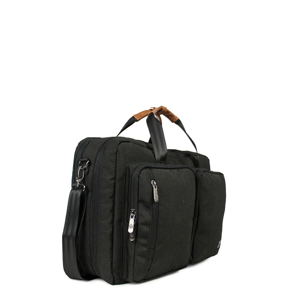 PKG Trenton 31L Messenger Bag (black): A short-haul dream with dual functionality. Crafted from recycled, weather-resistant fabrics, it offers a large garment compartment and water-resistant protection. Use as a messenger or convert into a backpack. Ideal for one or two-day trips