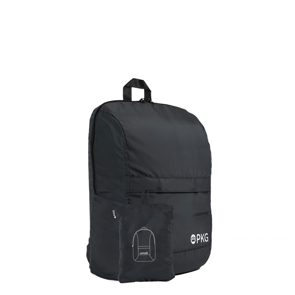 Umiak 28L Recycled Backpack (black) your eco-friendly everyday travel companion. Built with 100% recycled, water-resistant, and tear-resistant material. Antimicrobial, odor-resistant, and exceptionally durable with reinforced seams