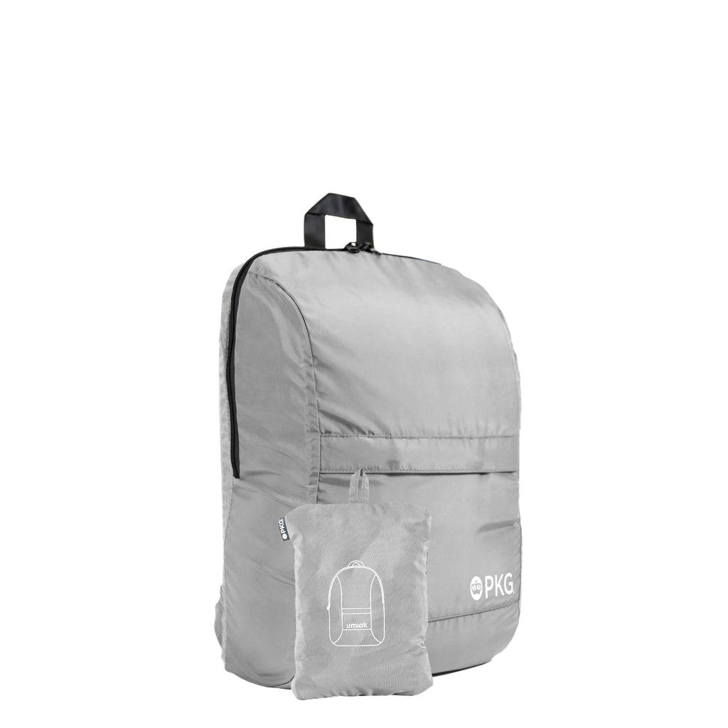 Umiak 28L Recycled Backpack (light grey) your eco-friendly everyday travel companion. Built with 100% recycled, water-resistant, and tear-resistant material. Antimicrobial, odor-resistant, and exceptionally durable with reinforced seams