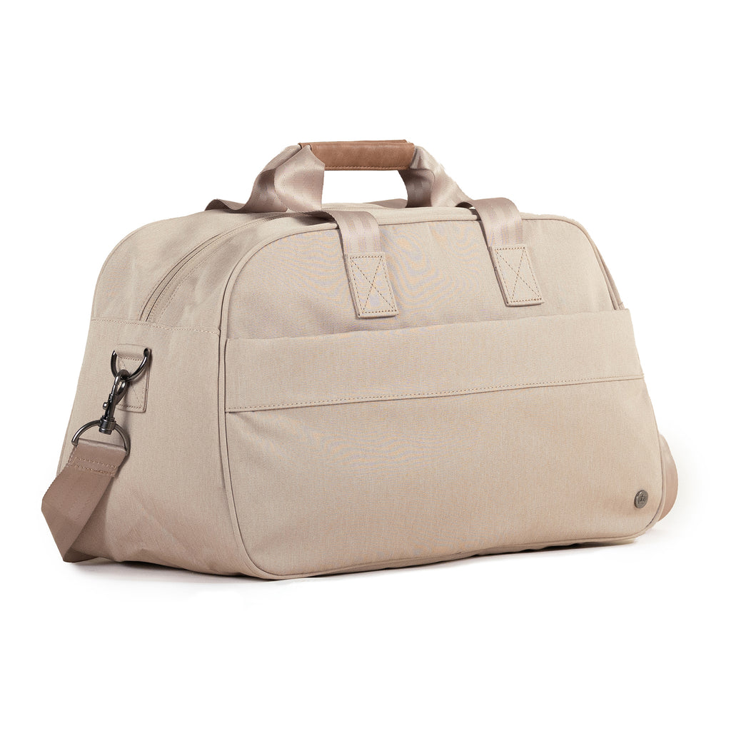 PKG Westmount 26L Recycled Duffle Bag (ginger root)  back view showing external pocket