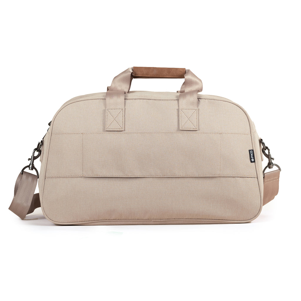 PKG Westmount 26L Recycled Duffle Bag (ginger root) front view showing trolley strap