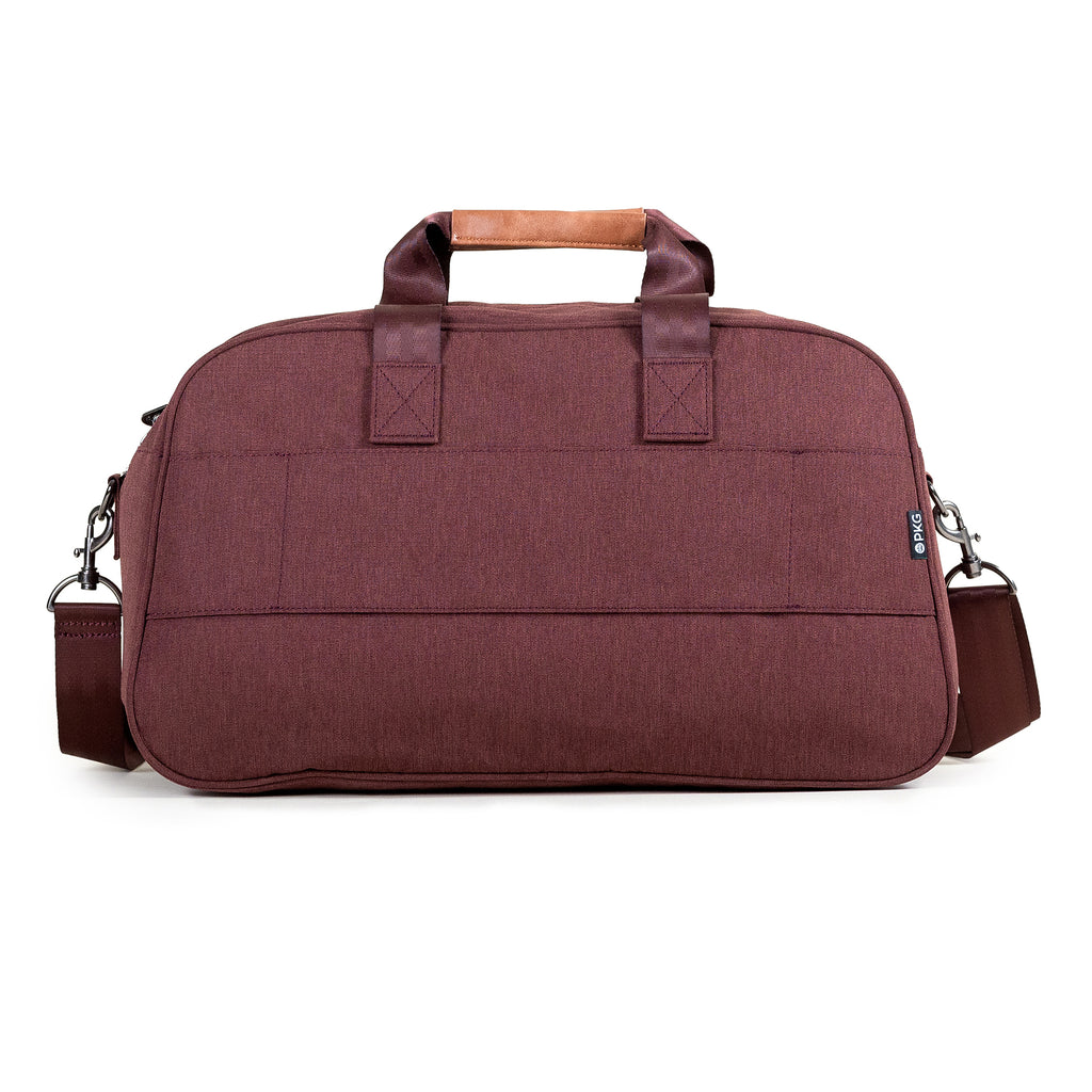 PKG Westmount 26L Recycled Duffle Bag (rum raisin) front view showing trolley strap
