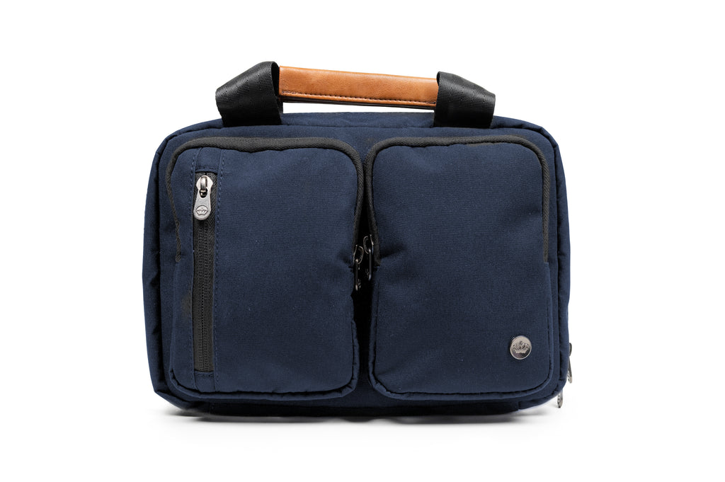 PKG Simcoe accessory bag (navy) front view showing outer pockets for even more storage organization options