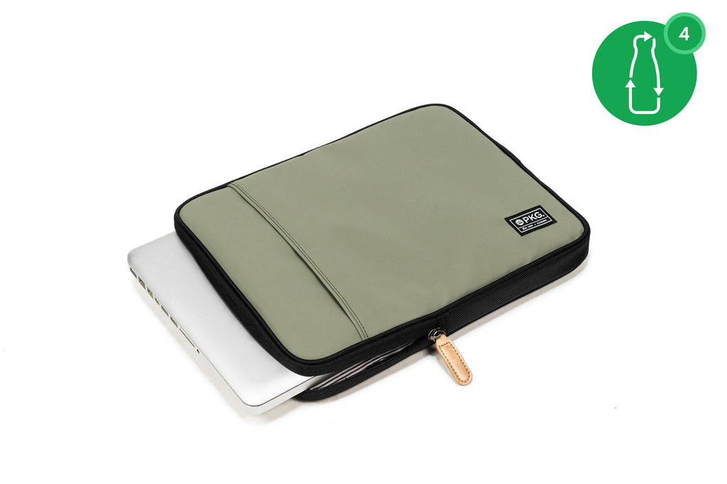 PKG Stuff Recycled Laptop Sleeve (tranquil green) with laptop inserted