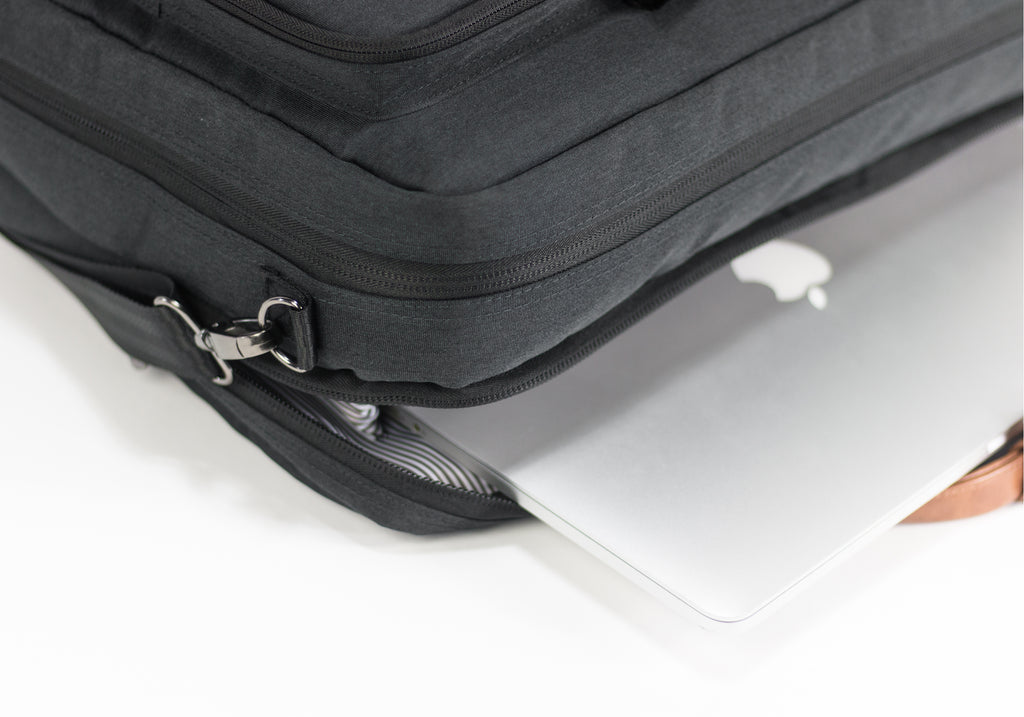 PKG Trenton 31L Messenger Bag (dark grey) with laptop inserted 