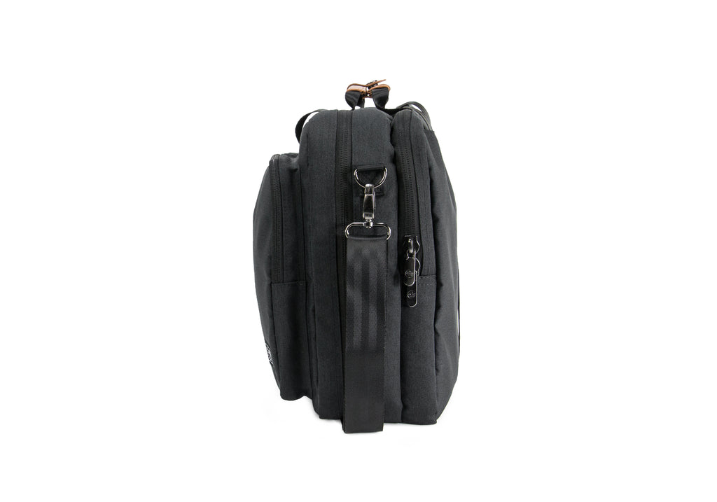 PKG Trenton 31L Messenger Bag (dark grey) side view showing attached shoulder strap
