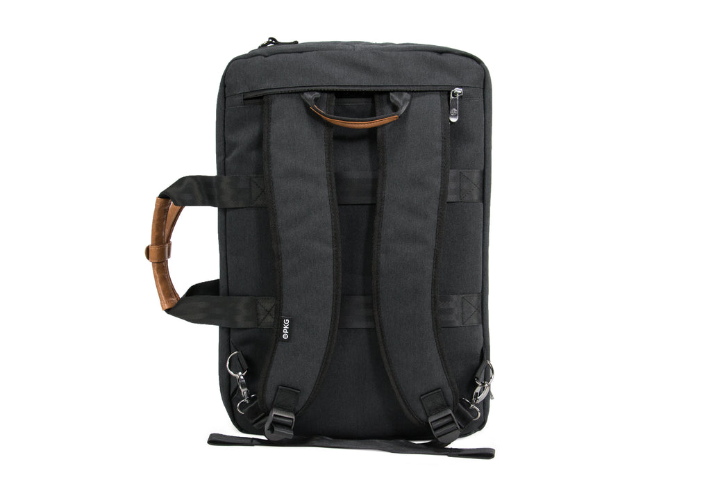 PKG Trenton 31L Messenger Bag (dark grey) back view with backpack style straps attached